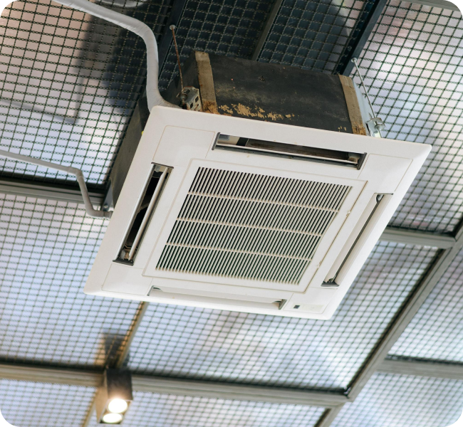 Ceiling cassette AC unit installed in a finished space