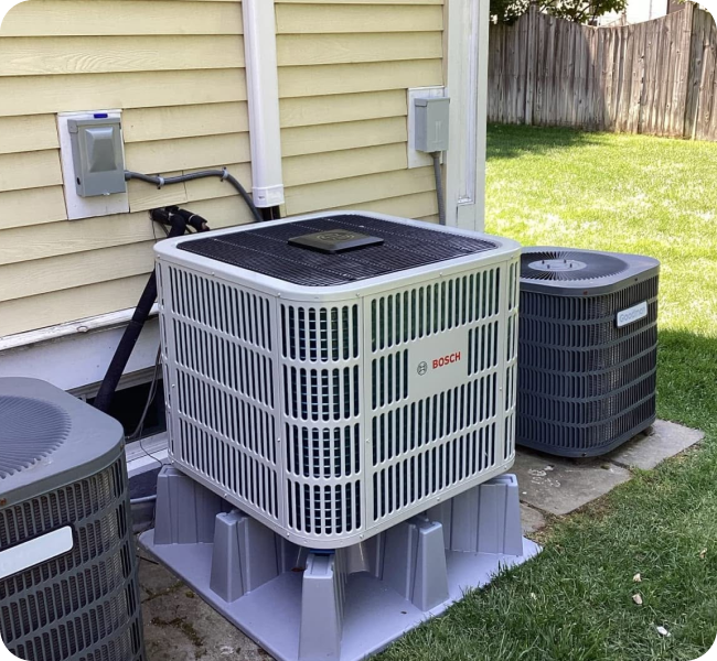 New Bosch air conditioner condenser installed by Caron at a Haverhill area home