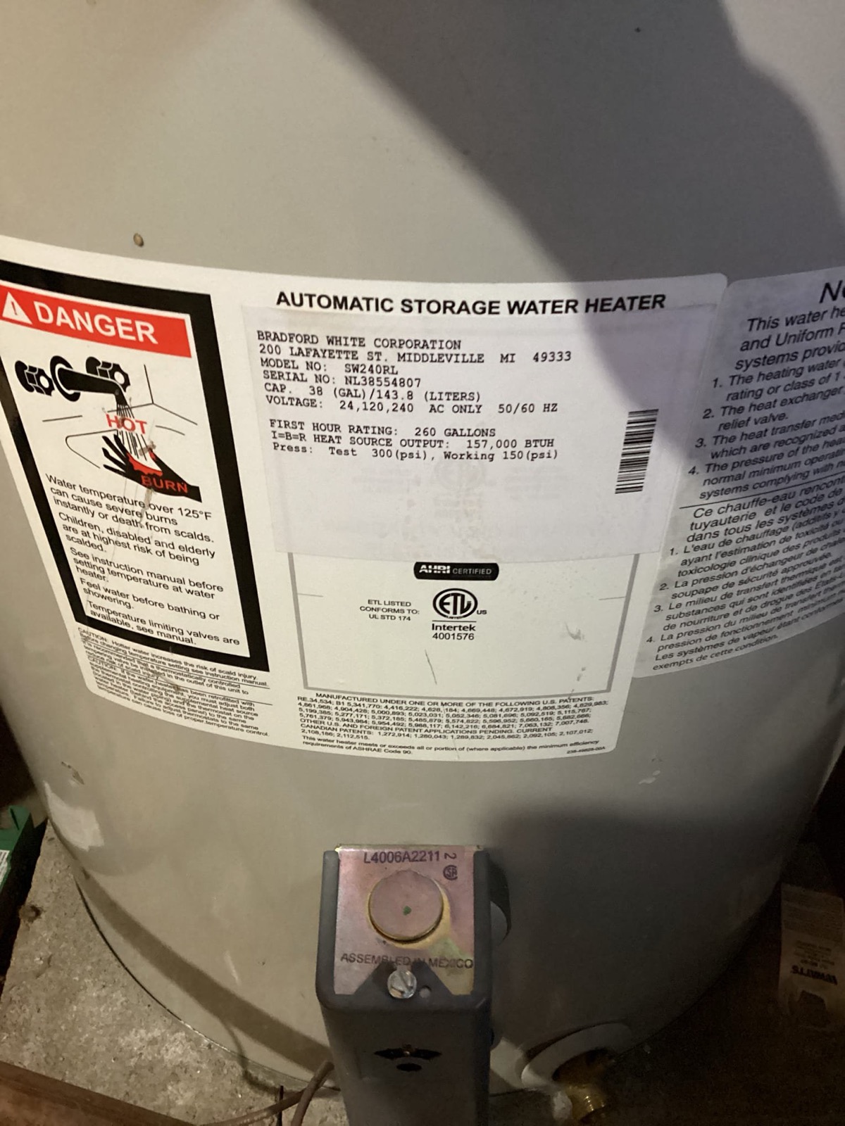 Storage water heater serviced by Caron Heating & Cooling in a Merrimack Valley home